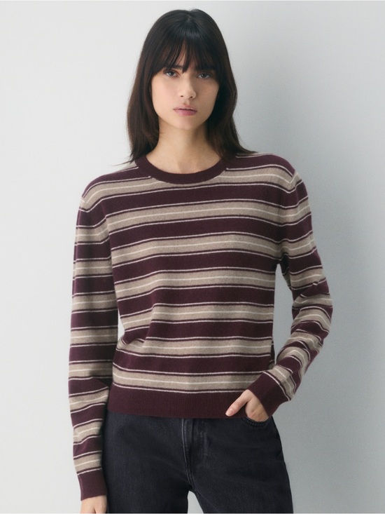 Aritzia Sweaters - Aritzia Striped Crewneck Sweater in Plum and Cream